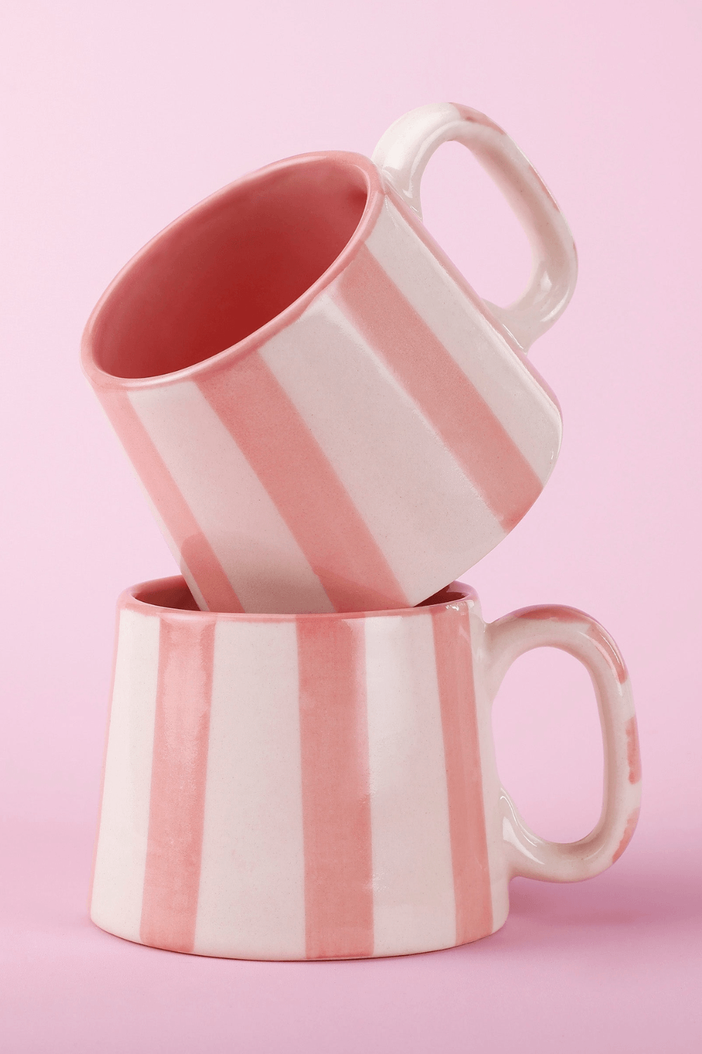 Handmade Pink Striped Ceramic Tea Cups / Coffee Mugs