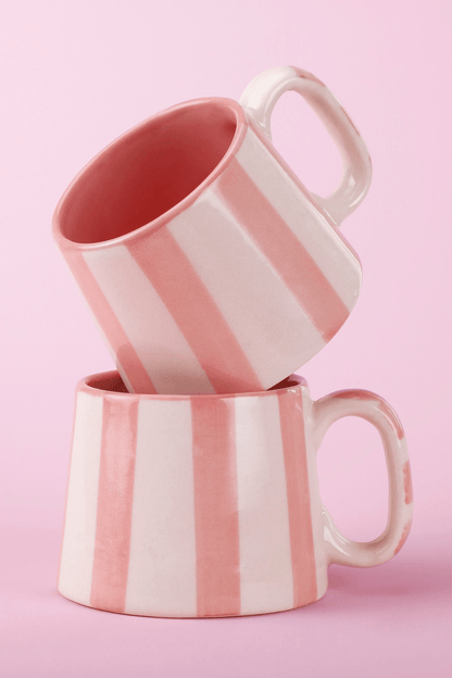 Handmade Pink Striped Ceramic Tea Cups / Coffee Mugs