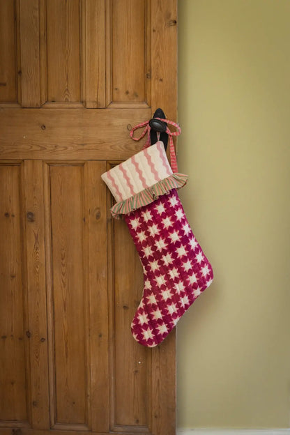 Red Block Print Christmas Stocking with Starburst Pattern - Shop Whimsical Christmas Decor & Gifts on Wallflower