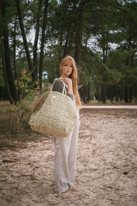 oversized floral quilted tote bag