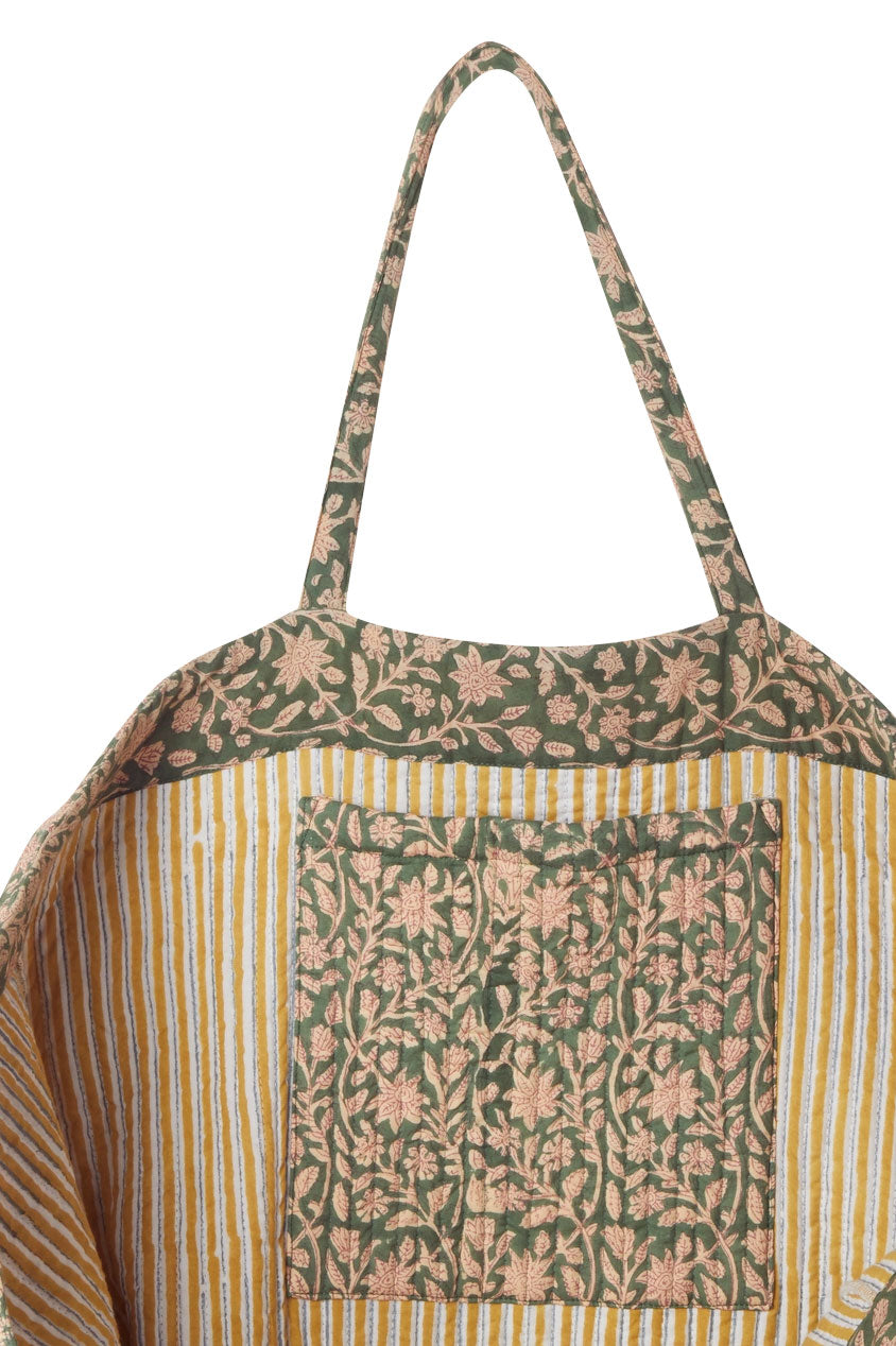 quilted tote bag floral striped lining