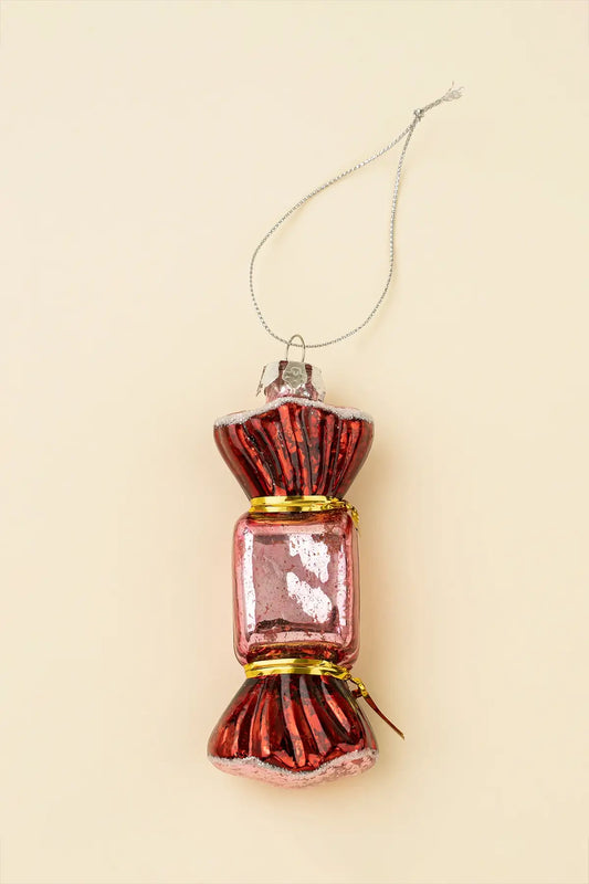 whimsical red and pink christmas candy ornament glass blown ornaments on wallflower