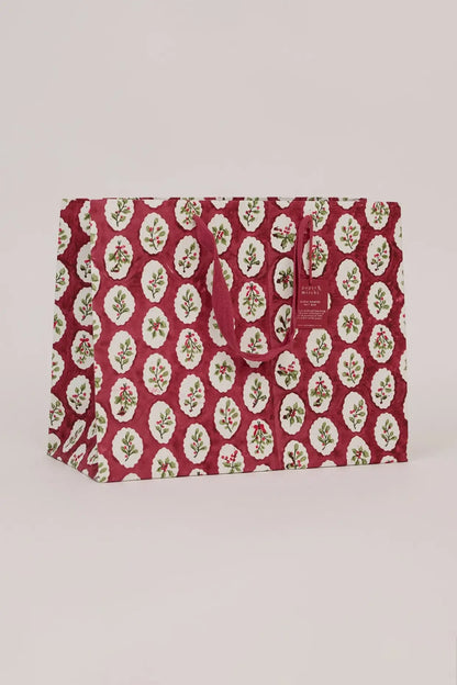 large festive christmas gift bags in red, green - hand block printed - shop holiday gifting on wallflower