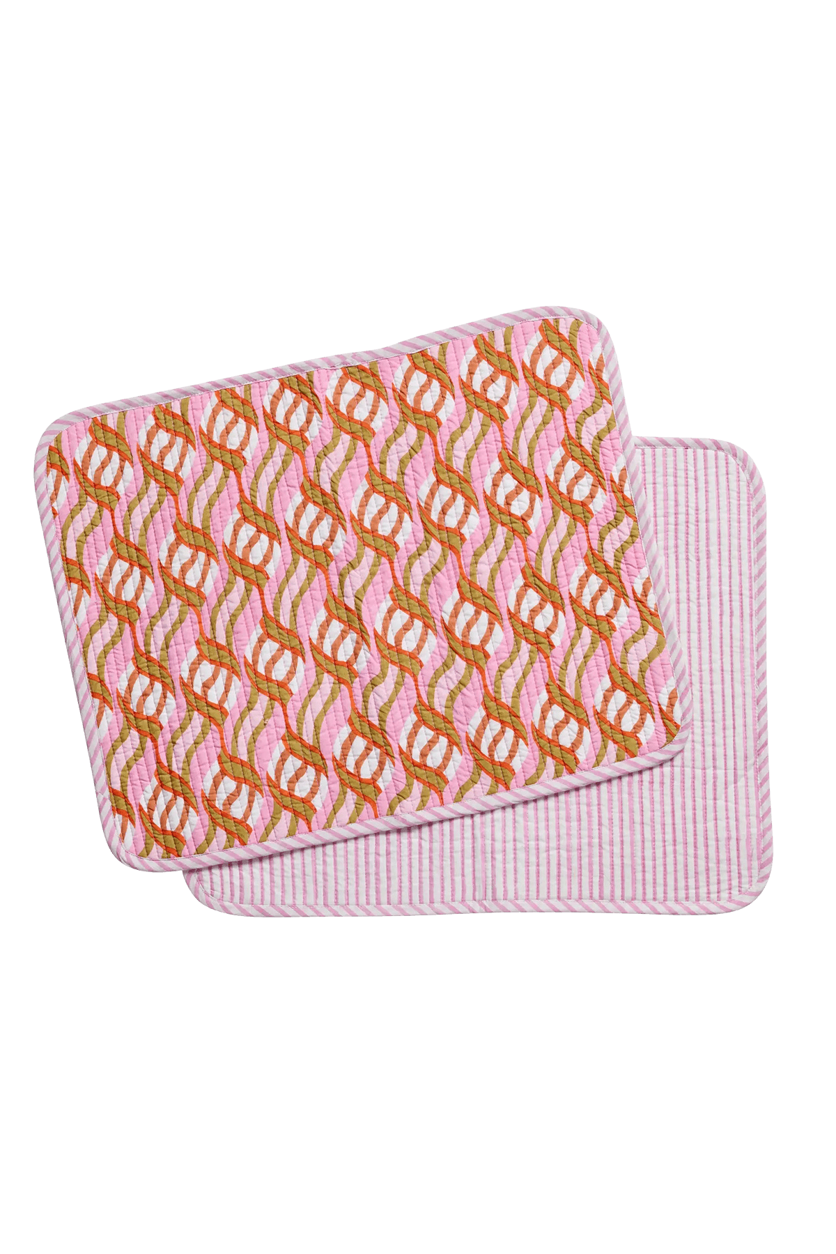 pink & green quilted placemats from wallflower shop - hand block print place mats