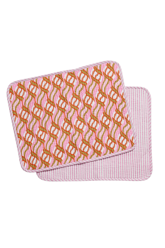 pink & green quilted placemats from wallflower shop - hand block print place mats