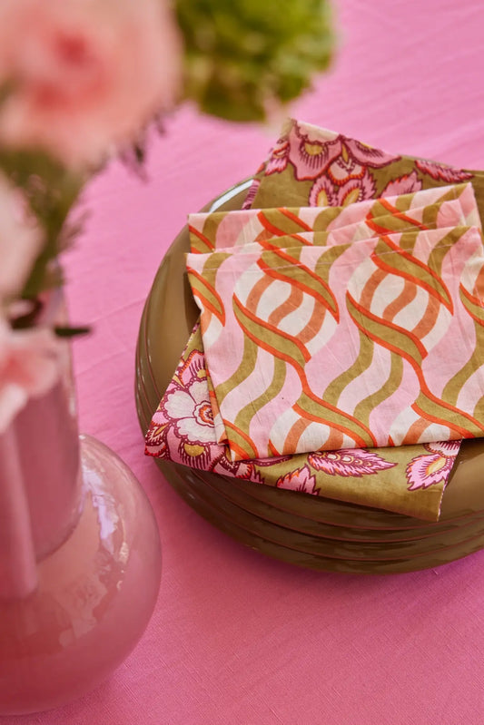 Pink and Green Block Print Napkins from studio wallflower shop 