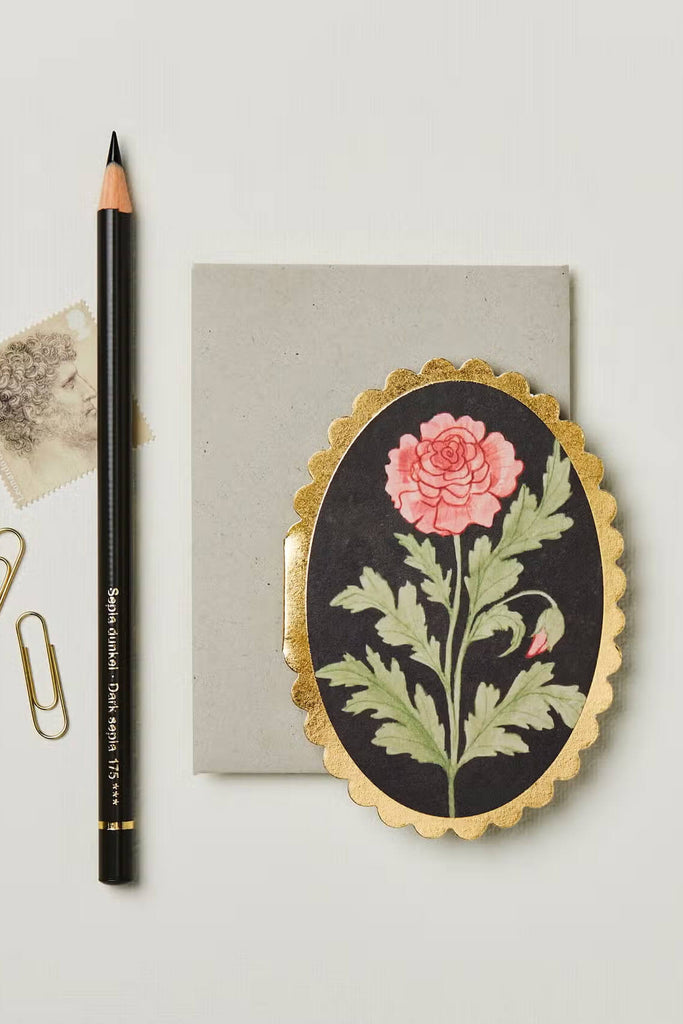 rose mini greeting card with gold foiled edges by wanderlust paper co