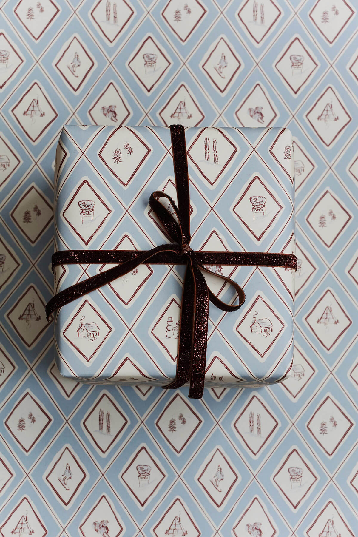 blue illustrated winter snow gift wrap for christmas from wallflower shop