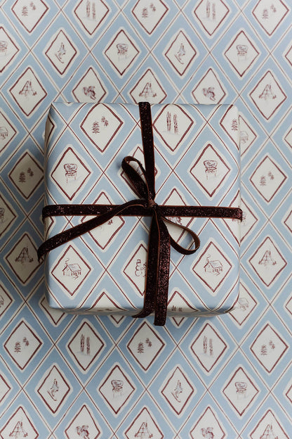blue illustrated winter snow gift wrap for christmas from wallflower shop