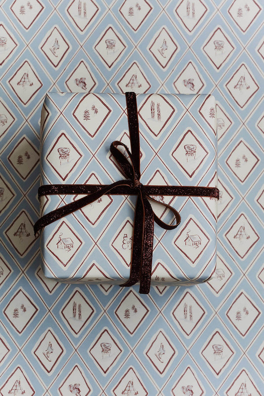 blue illustrated winter snow gift wrap for christmas from wallflower shop