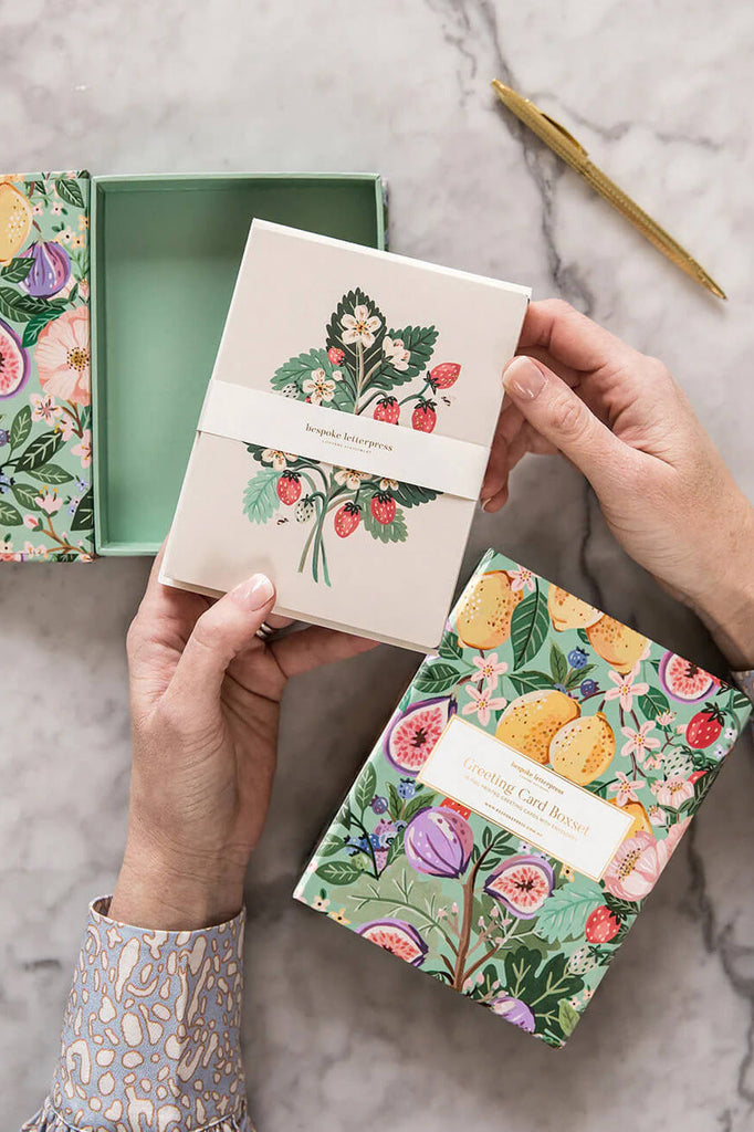 summer fruit boxed greeting card set by bespoke letterpress