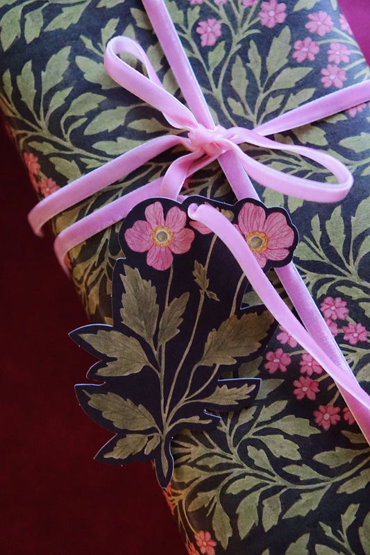 Wanderlust Paper Co floral gift tags on botanical wrapping paper