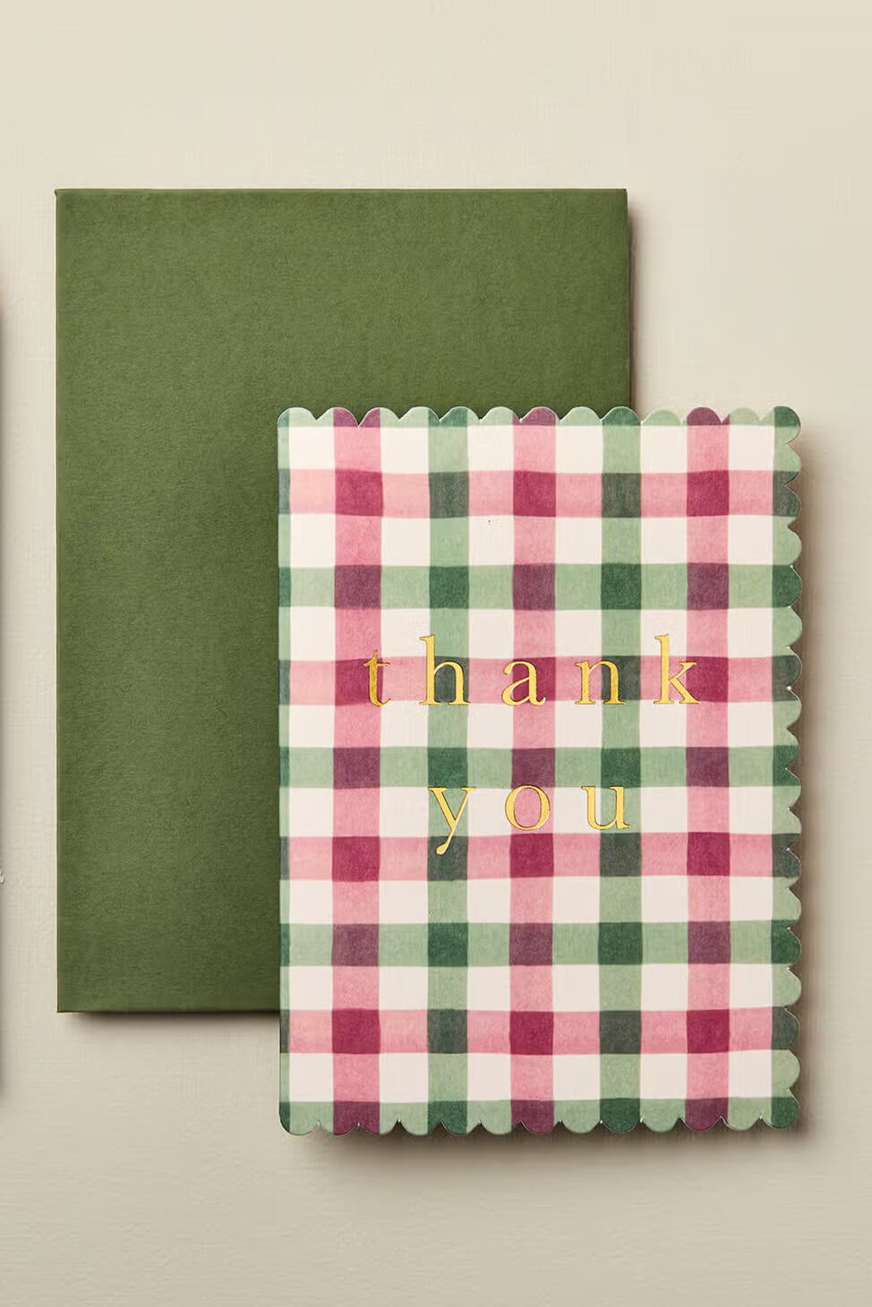 Pink & Green Gingham Thank You Card