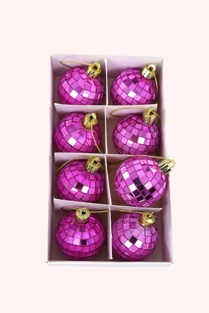Fuchsia Pink Tiny Disco Ball Ornaments 