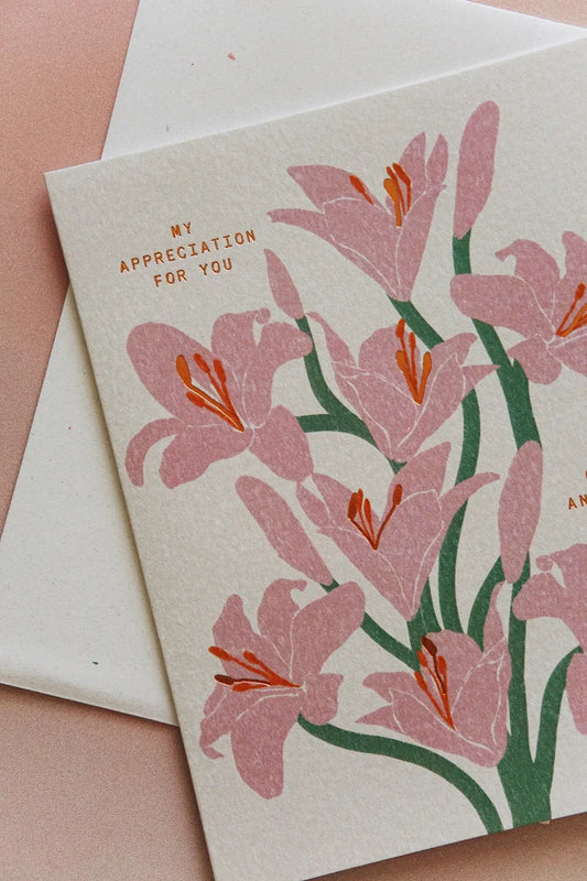 pink floral thank you card