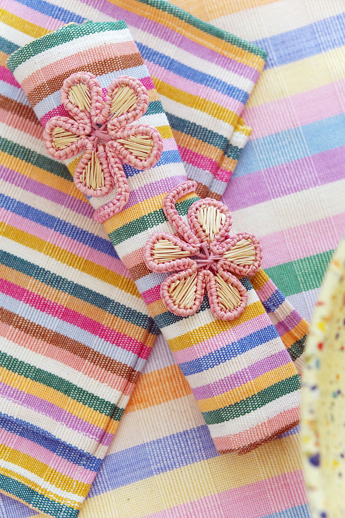 archive ny rainbow cocktail napkin with woven floral napkin rings  ✿ shop cocktail napkins by wallflower