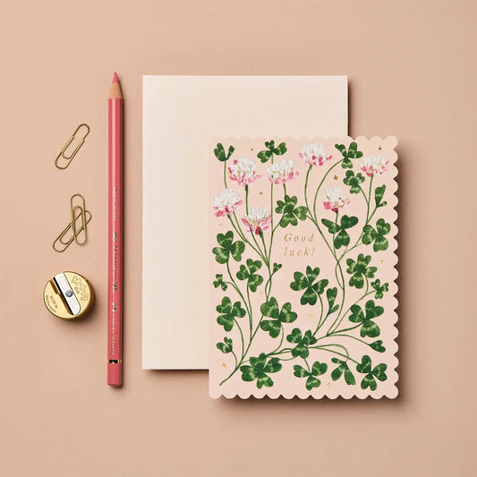 Good luck card with botanical clover illustration - shop good luck cards on wallflower