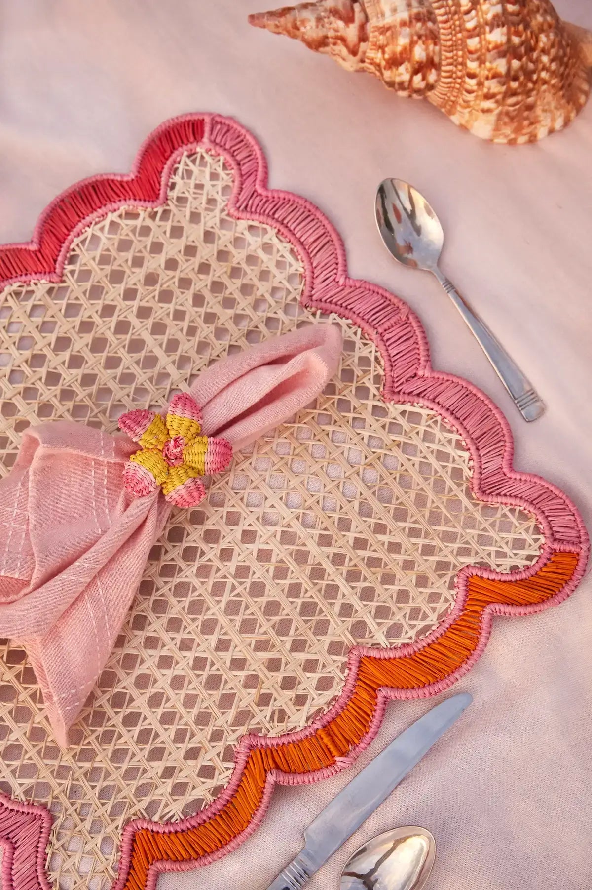 wavy pink placemats - fair trade woven place mat with pink + orange