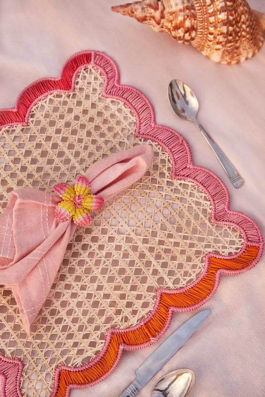 wavy pink placemats - fair trade woven place mat with pink + orange