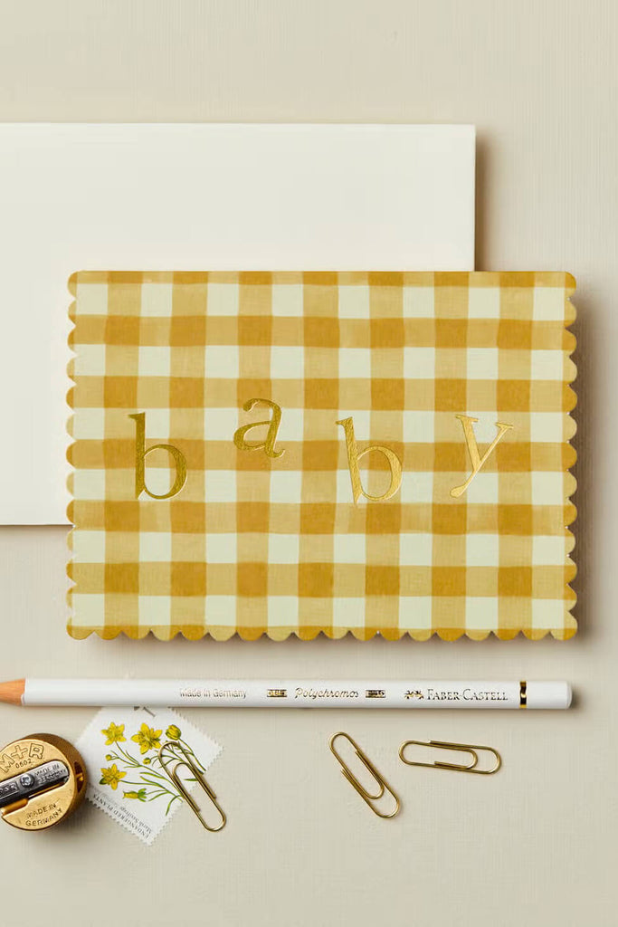 yellow gingham new baby card from wanderlust paper co