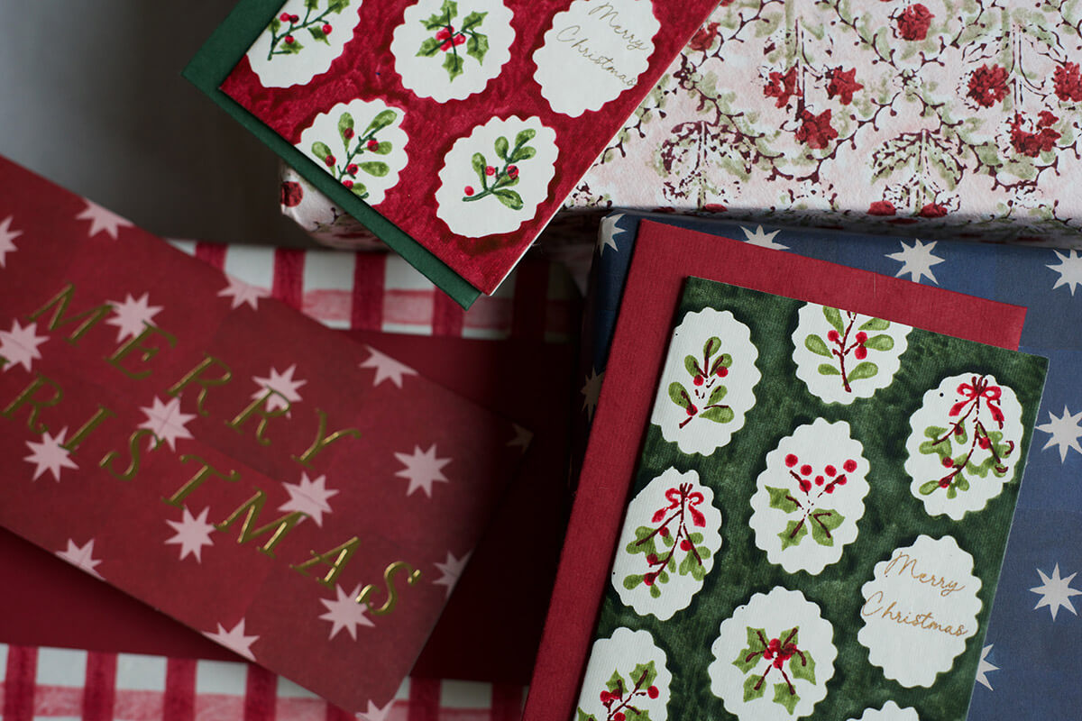 handmade holiday gift wrap & merry christmas cards from wallflower shop