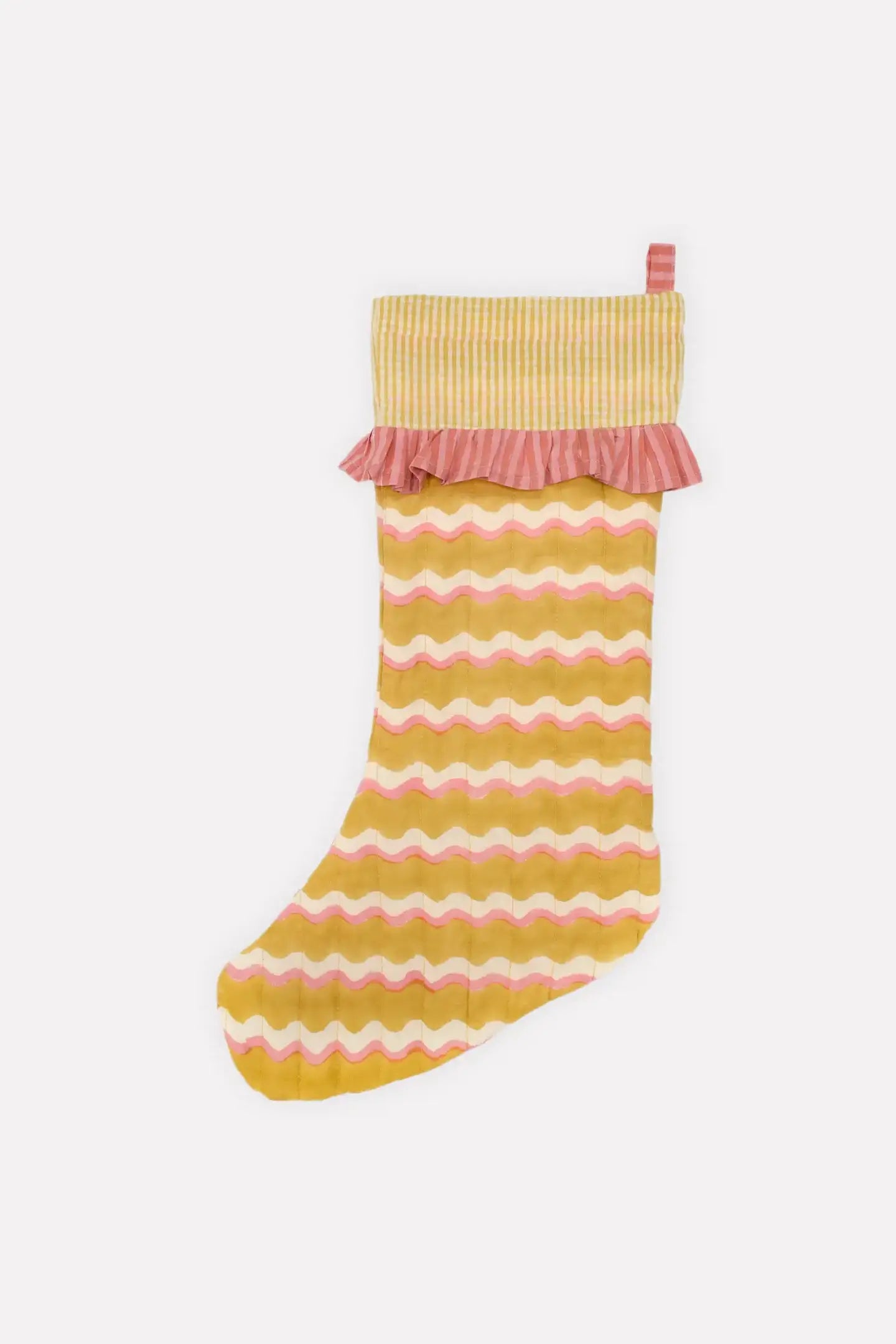 Colorful yellow and pink wavy striped stocking 