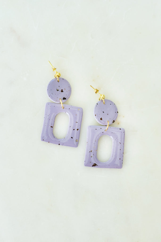 lavender speckled clay earrings