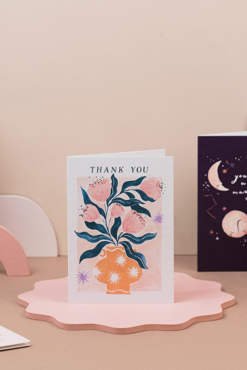flowers in vase thank you card