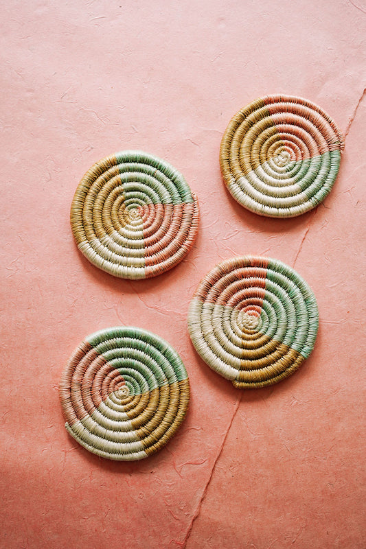 pastel woven pinwheel coasters