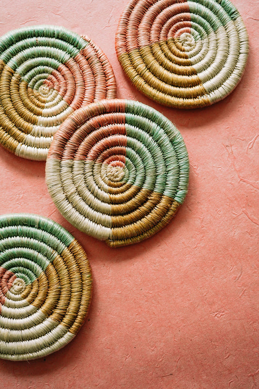 pastel woven pinwheel coasters