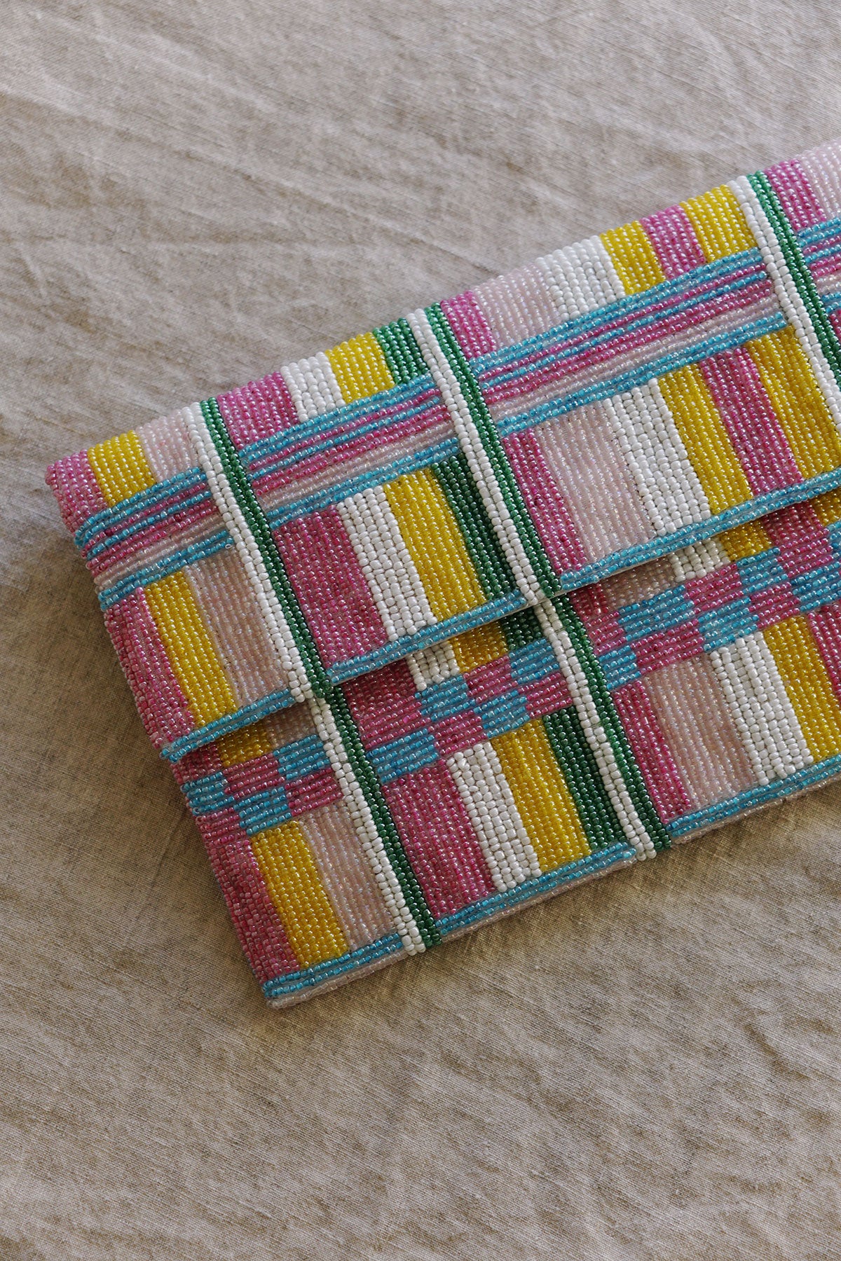 multicolor beaded foldover clutch