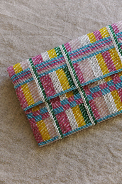 multicolor beaded foldover clutch