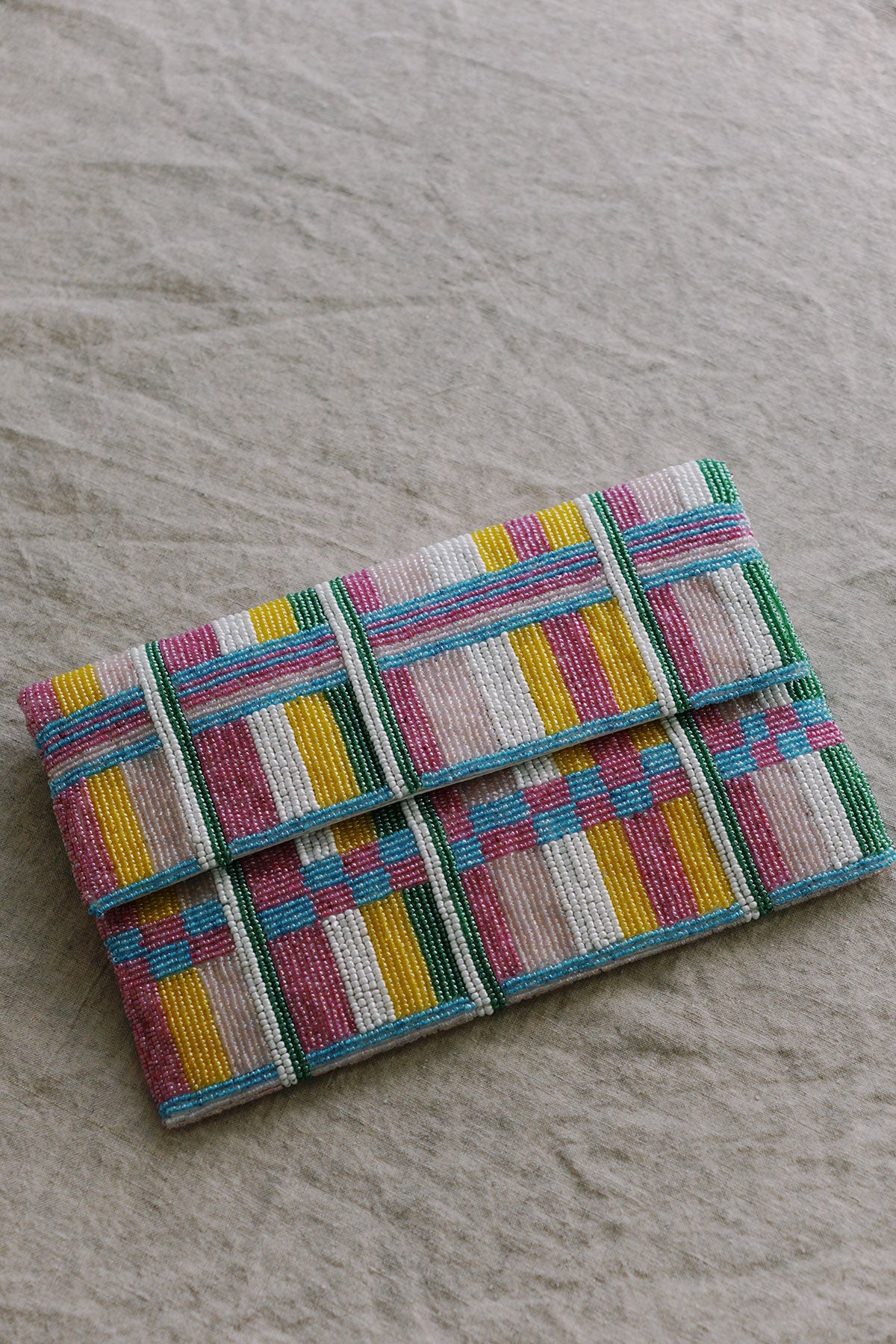 multicolor beaded foldover clutch