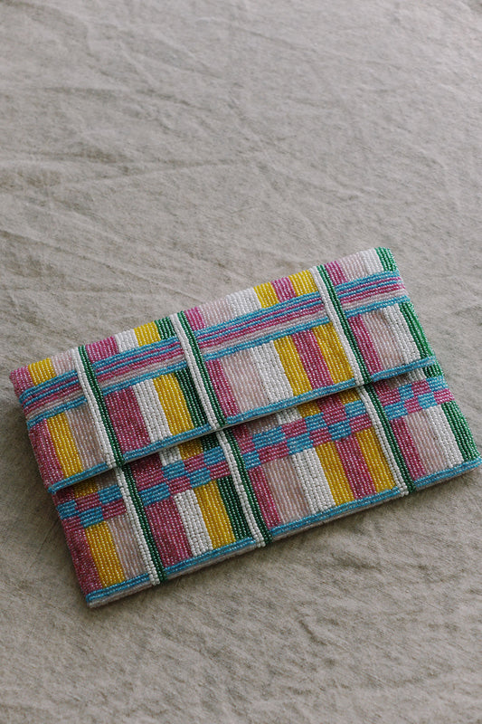 multicolor beaded foldover clutch