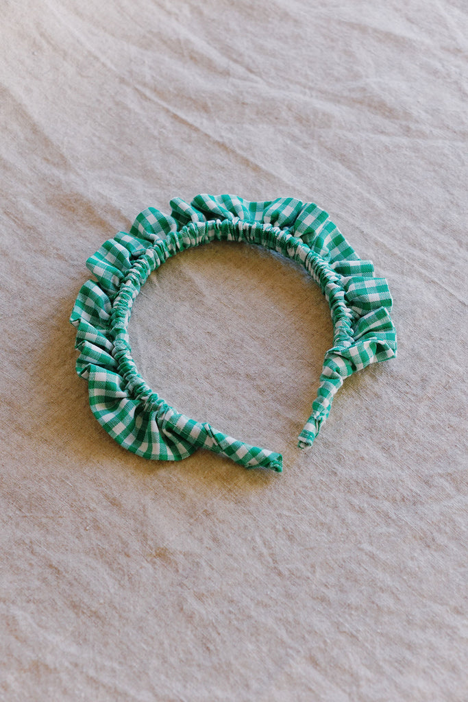 green gingham ruffle headband