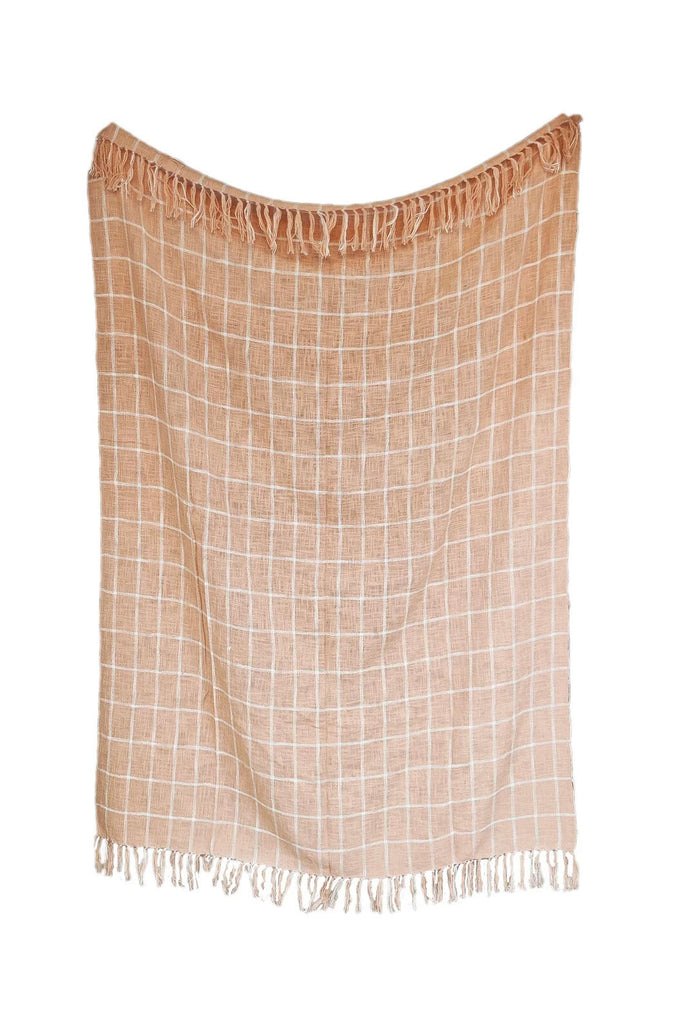 pink and white handwoven throw