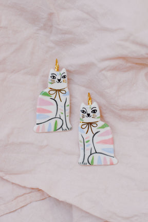 pastel striped ceramic cat earrings