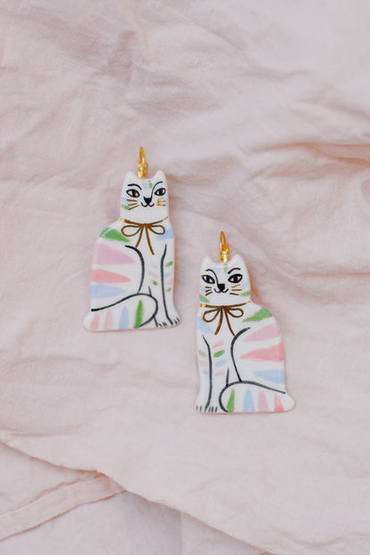 pastel striped ceramic cat earrings