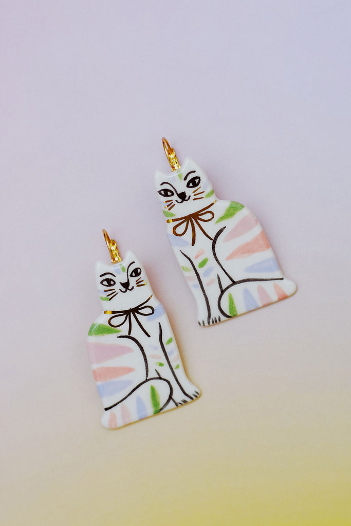 cat ceramic striped earrings by studio wallflower x gruni