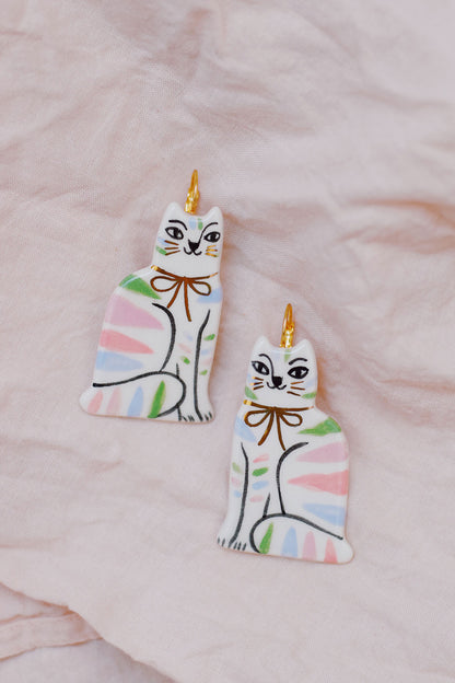 ceramic cat earrings - pastel stripes