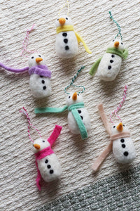 snowmen with scarves wool felt ornaments