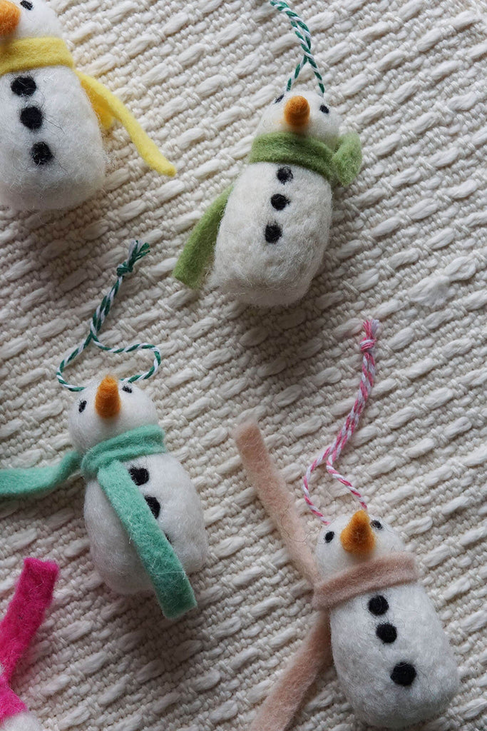 snowmen with scarves wool felt ornaments