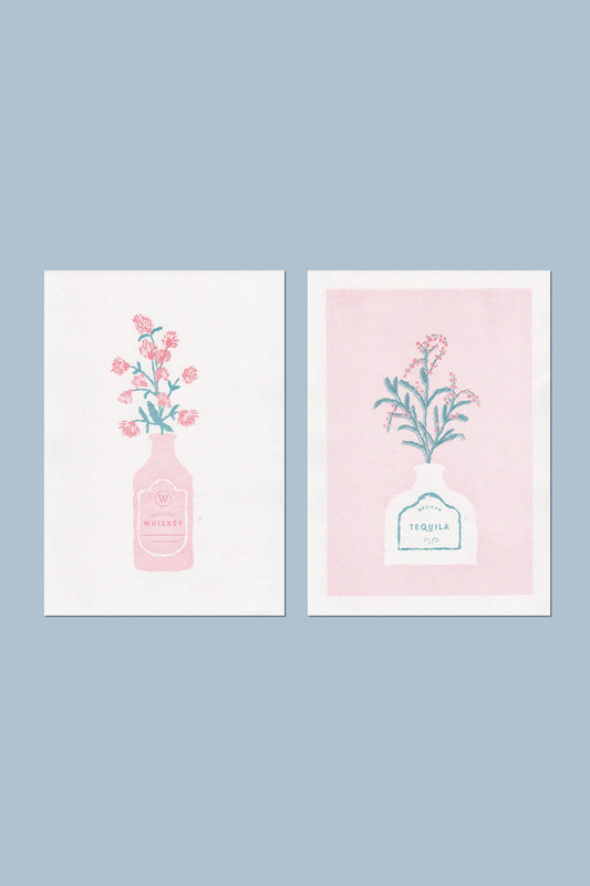 whiskey and tequila art print set