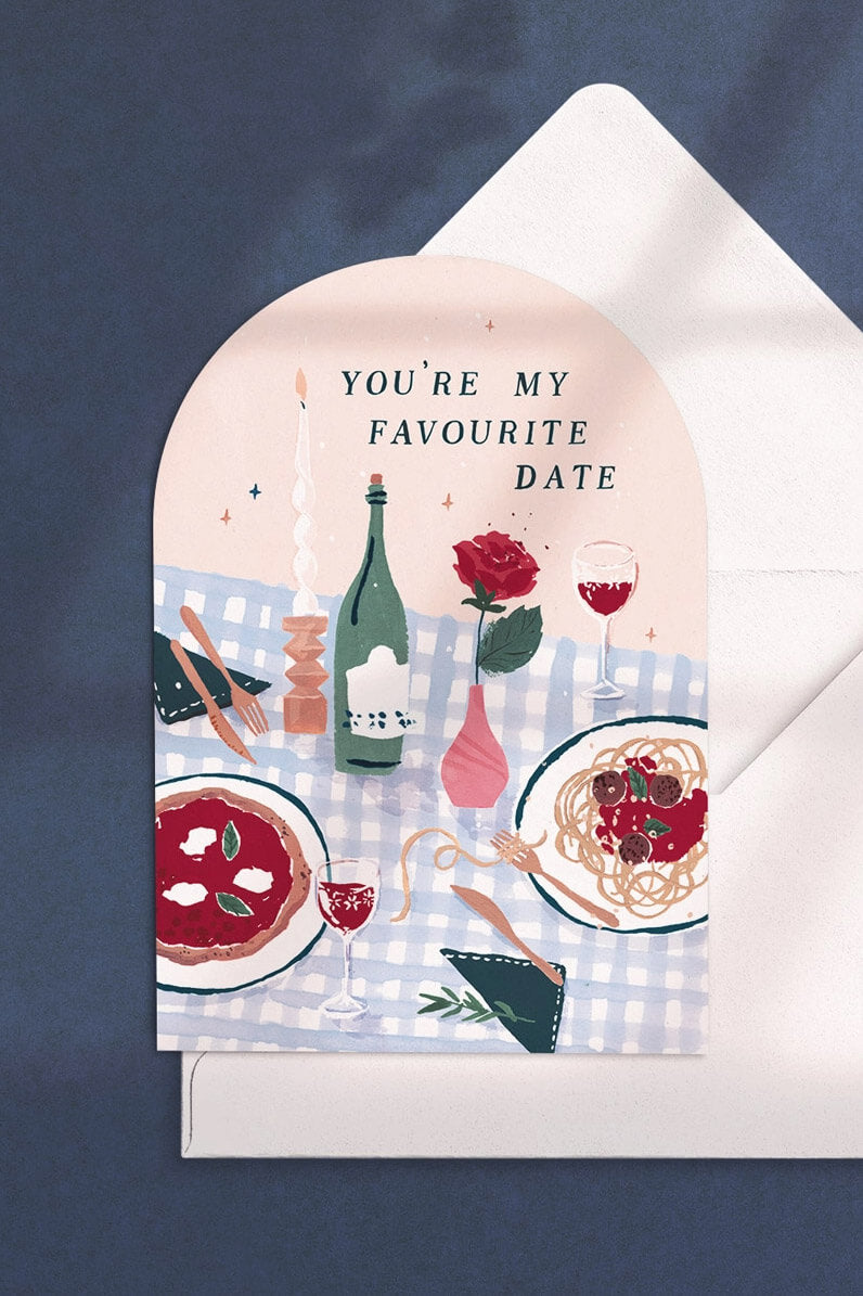 favorite date pasta and wine love card