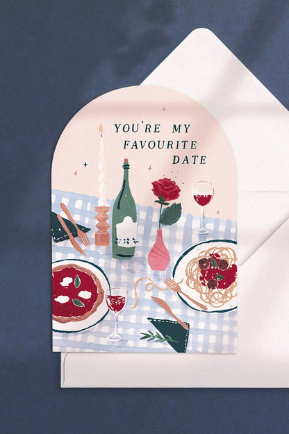 favorite date pasta and wine love card