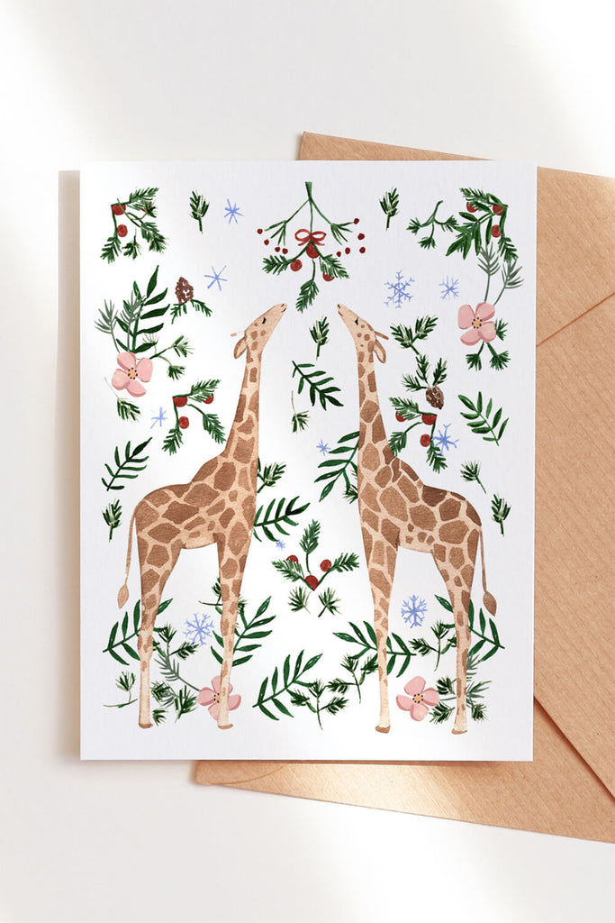 festive giraffes holiday card by sabina fenn