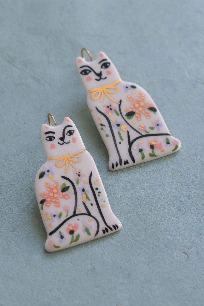 floral ceramic cat earrings by studio wallflower