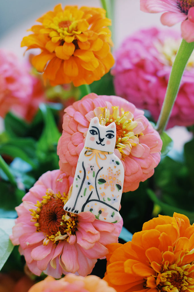 floral ceramic cat earrings by studio wallflower
