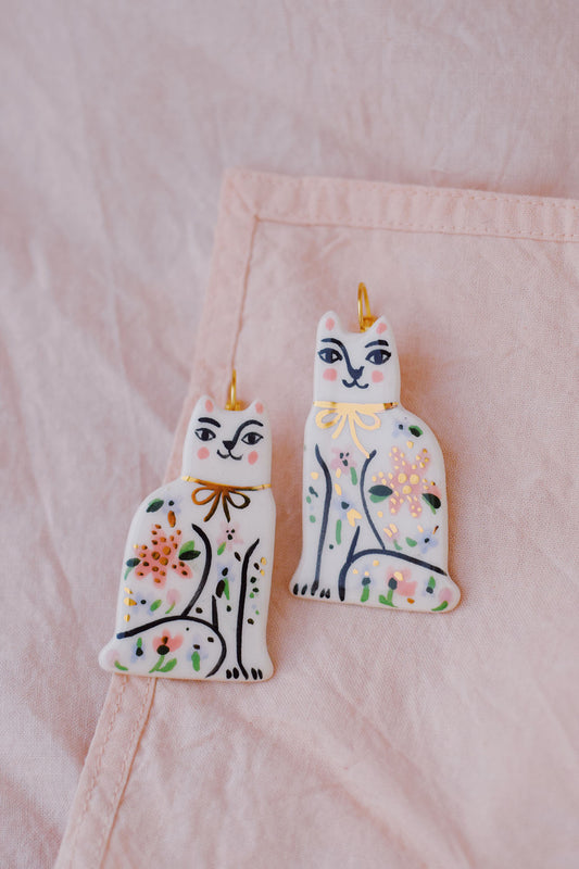 floral ceramic cat earrings by studio wallflower