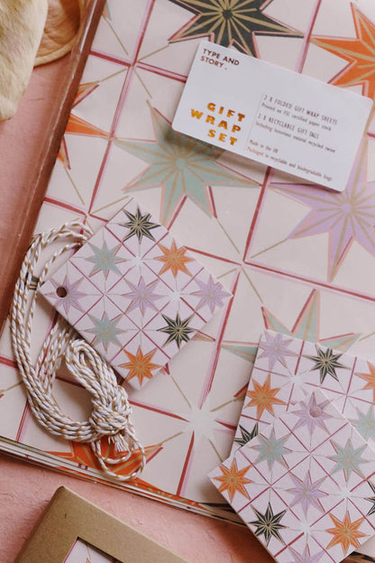 gift wrap set with tags and twine